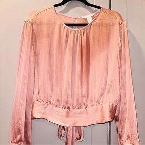 H&M sheer bow tie balloon sleeve blouse pink size medium
